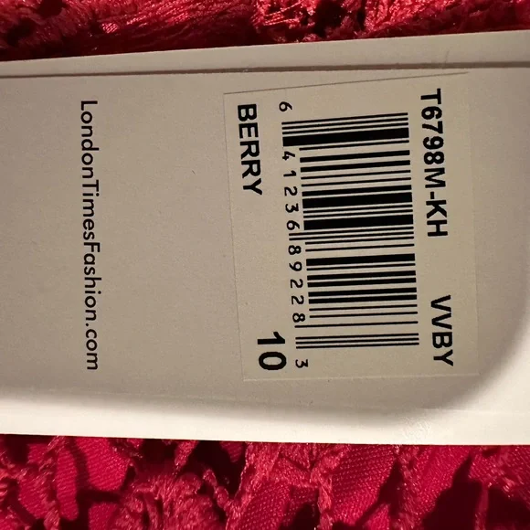 London Times Berry Floral Lace Midi Dress - Picture 4 of 5